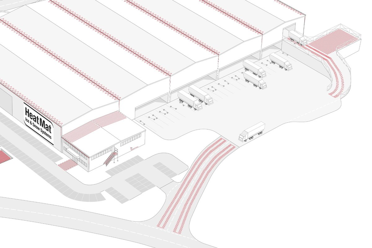 Image of busy logistics centre with ice and snow mitigation system