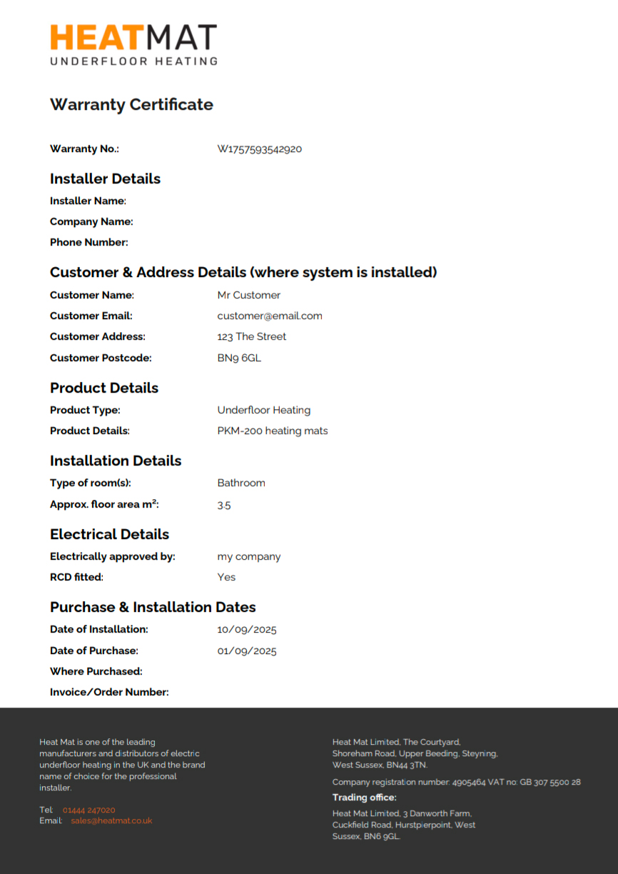 Warranty Certificate example