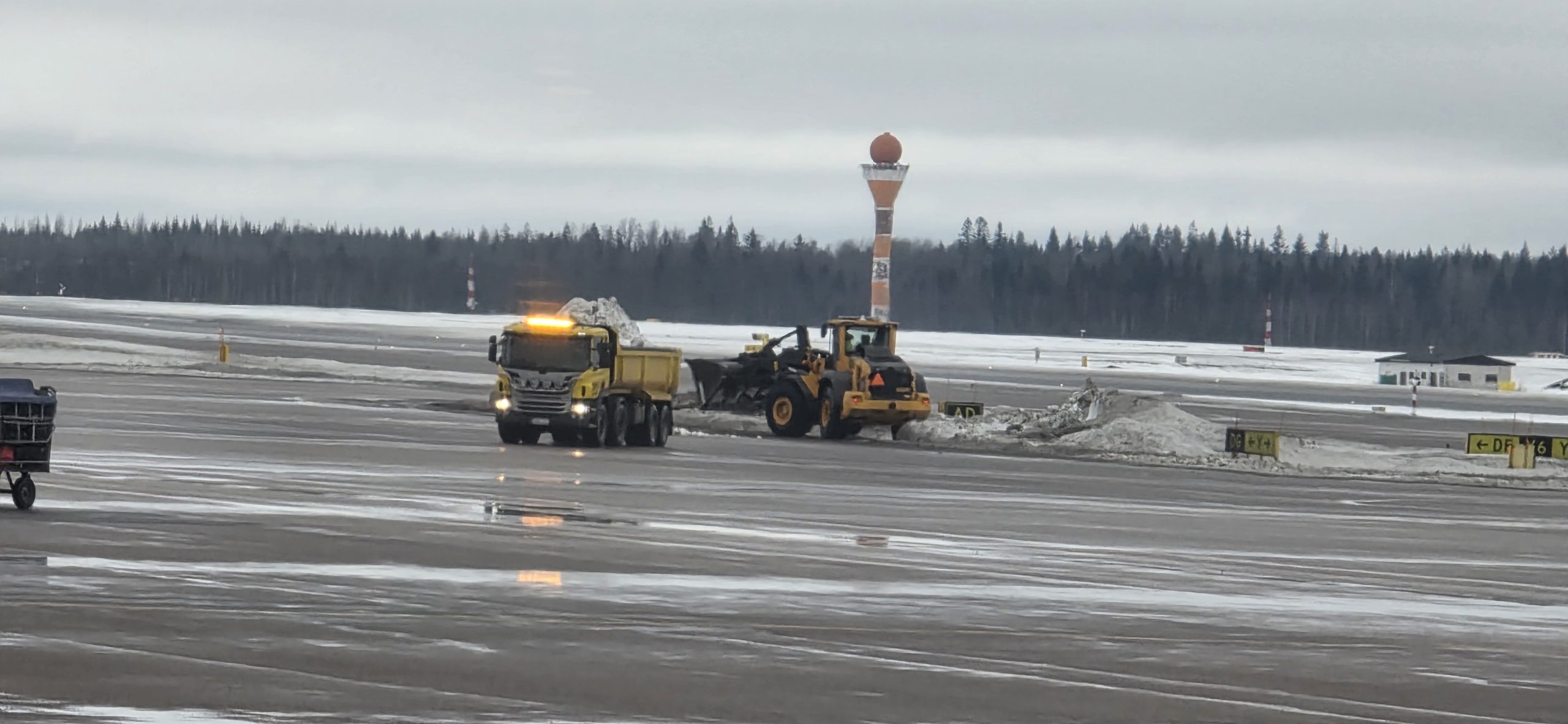 Airport snow clearance operations loading snow into dump truck